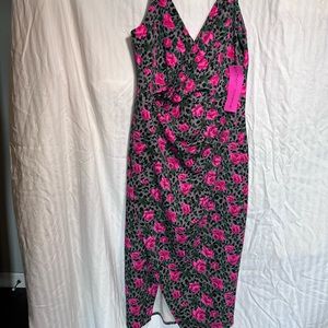 Betsey Johnson gray animal print and pink floral midi dress